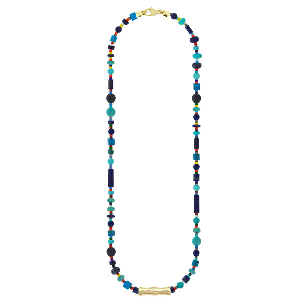luis morais Double-Sheath Tube Lapis & Turquoise Beaded Necklace
