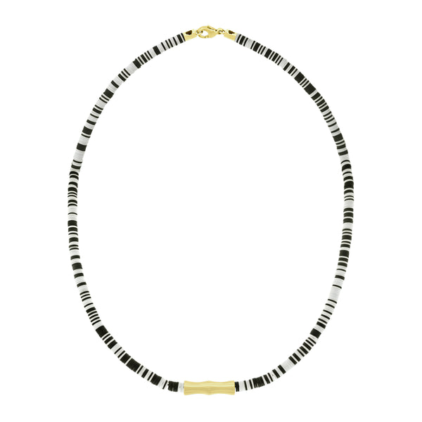 luis morais Double-Sheath Tube on Black & White Vinyl Bead Necklace