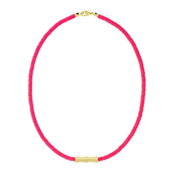 luis morais Double-Sheath Tube on Neon Pink Vinyl Bead Necklace