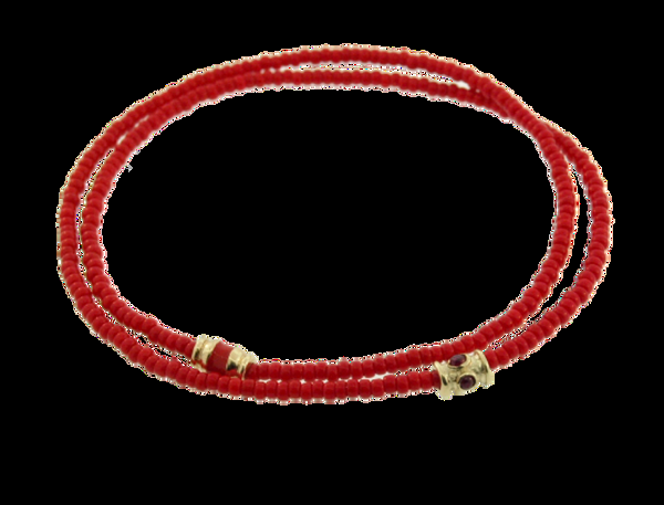 luis morais Double Wrap Beaded Bracelet with Ruby Barrel and Enameled Barrel