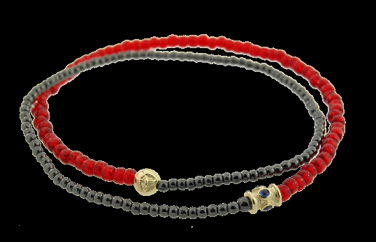luis morais Double Wrap Beaded Bracelet with Sapphire Barrel and Torus Knot