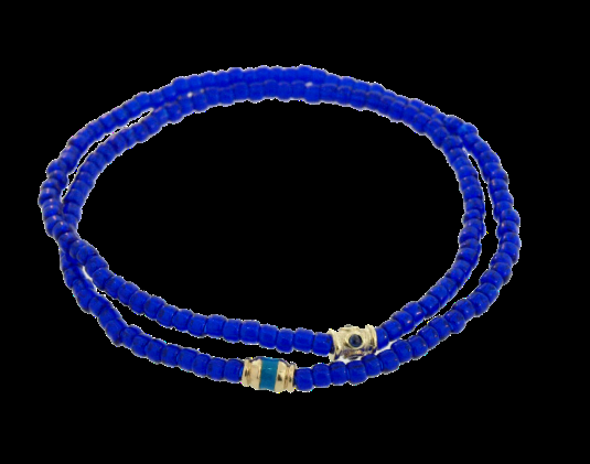 luis morais Double Wrap Beaded Bracelet with Sapphire Barrel and Enameled Barrel