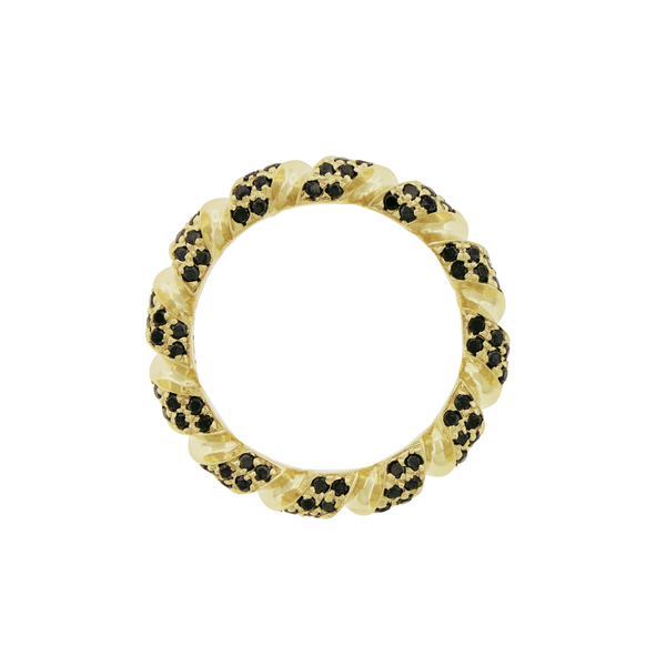 luis morais Drill Bit Gold Ring Band with Black Diamonds