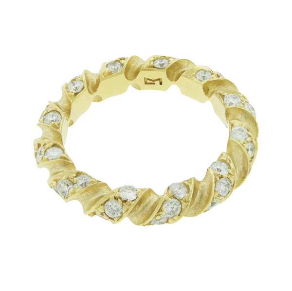 luis morais Drill Bit Gold Ring Band with White Diamonds