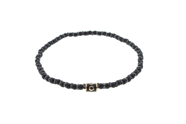 luis morais Enameled Barrel with Black Diamonds on Beaded Bracelet