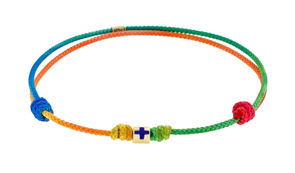 luis morais Enameled Cross Short Roll on Cord Bracelet