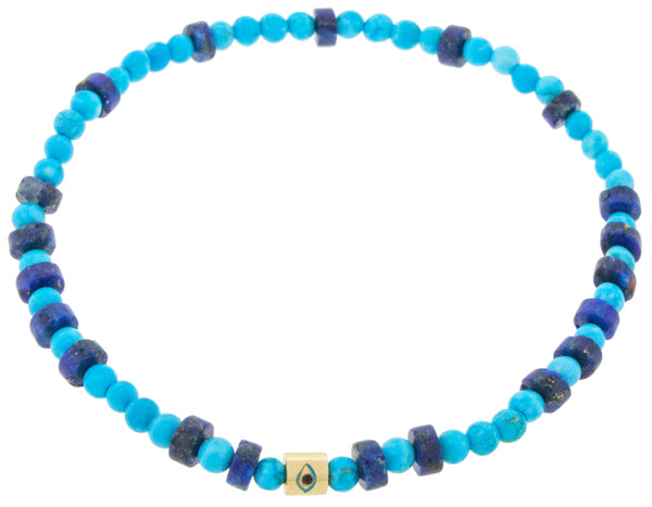 luis morais Enameled Evil Eye Short Roll Gemstone Beaded Bracelet