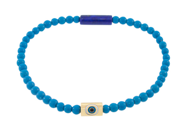 luis morais Enameled Evil Eye Short Tube on Turquoise Bead Bracelet