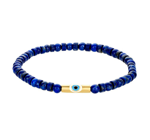 luis morais Enameled Evil Eye Slim Tube Lapis Beaded Bracelet
