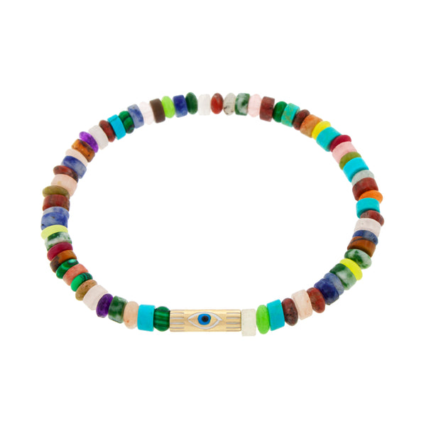 luis morais Enameled Evil Eye Slim Tube on Gemstone Bracelet