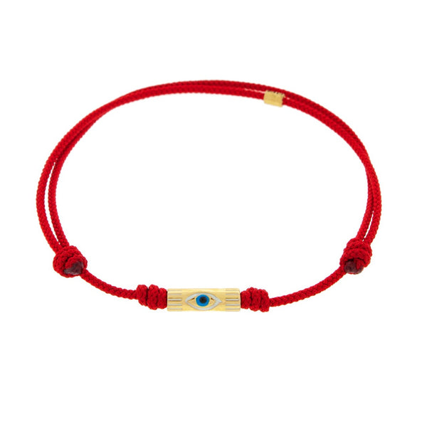 luis morais Enameled Evil Eye Slim Tube on Red Cord Bracelet