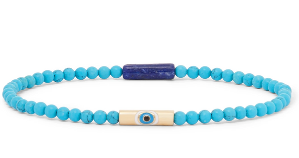 luis morais Enameled Evil Eye Slim Tube Turquoise Bead Bracelet