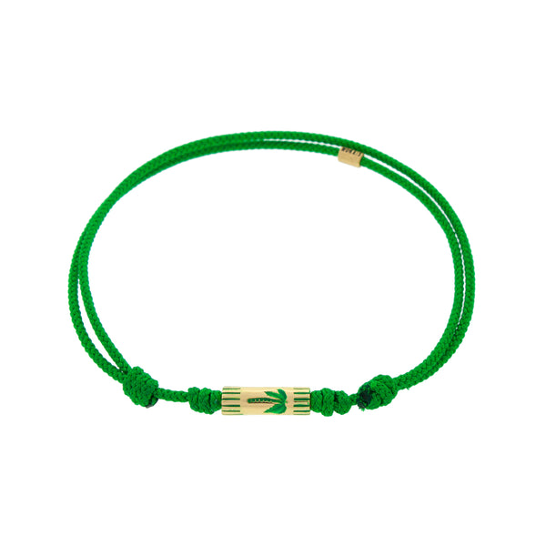 luis morais Enameled Green Palm Tree Slim Tube on an Evergreen Cord Bracelet