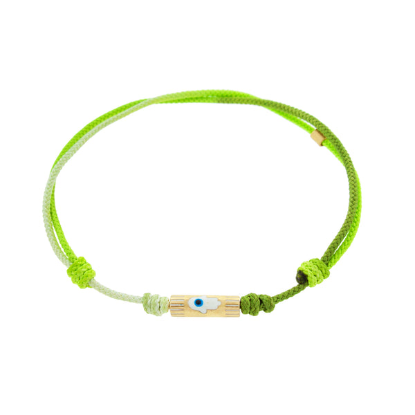 luis morais Enameled Hamsa Slim Tube on a Green Ombre Cord Bracelet