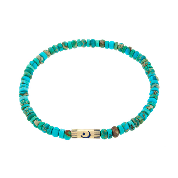 luis morais Enameled Moon Star Slim Tube on a Turquoise Bracelet
