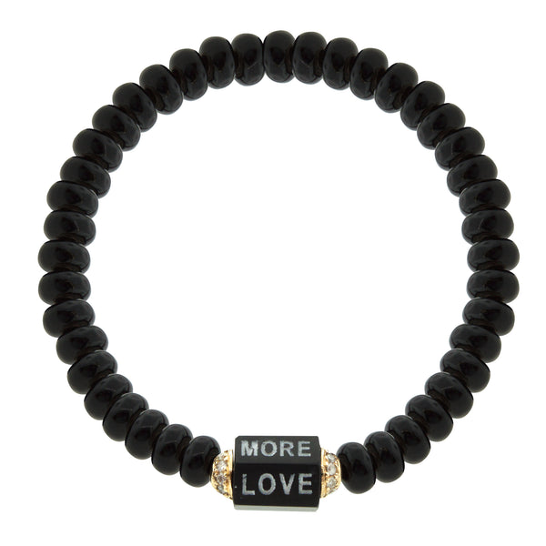 luis morais Enameled "More Love" Onyx Hexagon With Diamonds Beaded Bracelet
