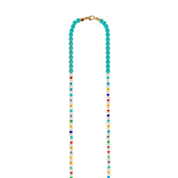 Luis Morais Enameled Neon Blue Evil Eye Disk On Beaded Necklace