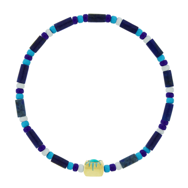 Luis Morais Enameled Turquoise Ingot On Beaded Bracelet