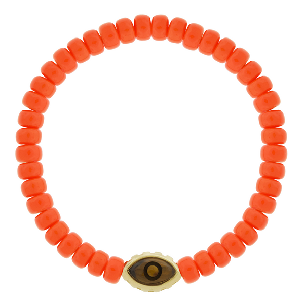 luis morais Engraved Gemstone Eye on Orange Glass Bead Bracelet