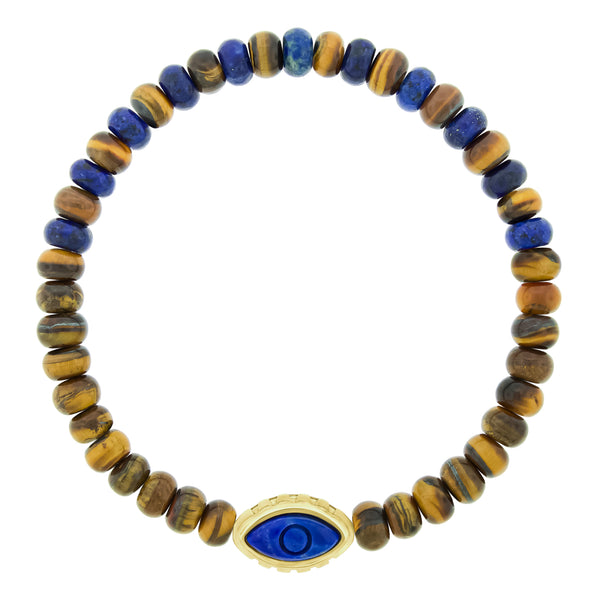 luis morais Engraved Lapis Eye on Gemstone Bead Bracelet