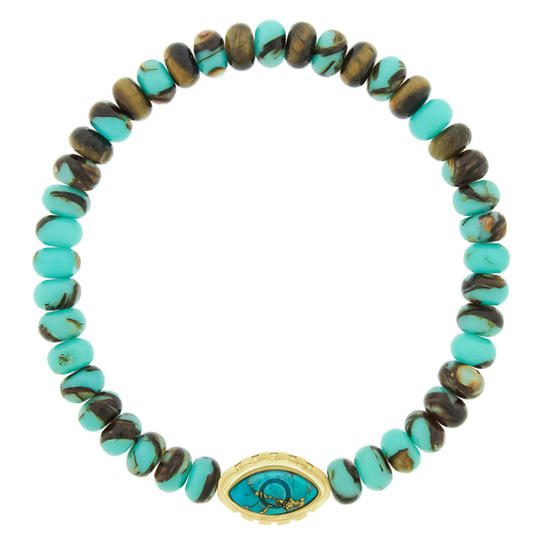 luis morais Engraved Turquoise Eye on Gemstone Bead Bracelet