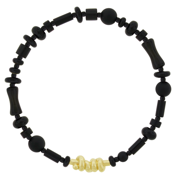 luis morais Entangled Knot on Black Agate Bead Bracelet