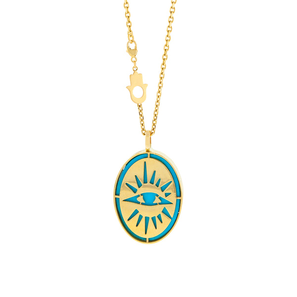 Luis Morais Evil Eye Medallion Pendant With Turquoise