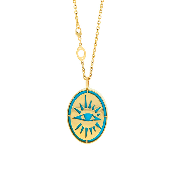 Luis Morais Evil Eye Medallion Pendant With Turquoise