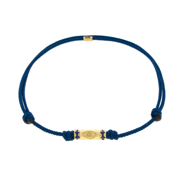 luis morais Evil Eye Slim Tube with Blue Sapphires on a Navy Cord Bracelet