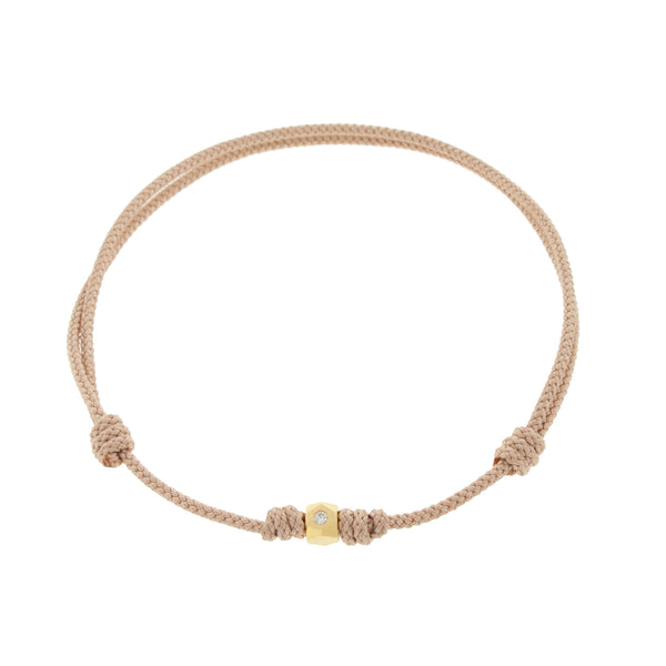 luis morais Flat Tetra with Diamond on a Taupe Cord Bracelet