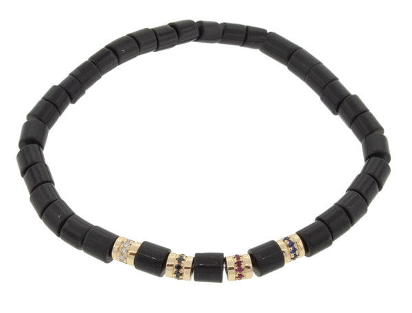 luis morais Four Short Rolls with Diamonds on a Gemstone Beaded Bracelet