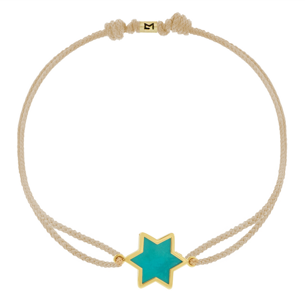 luis morais Framed Turquoise Star on Taupe Cord Bracelet
