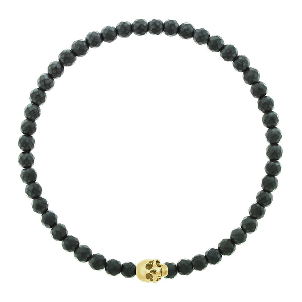 luis morais G6 Skull with Moving Jaw on Grey Hematite Bead Bracelet