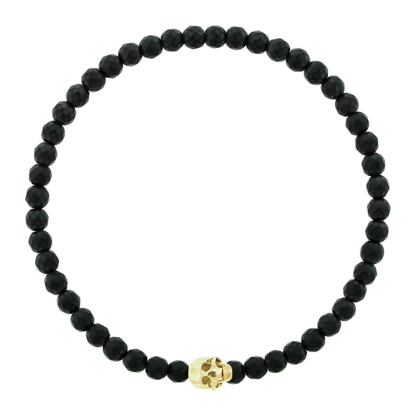 luis morais G6 Skull with Moving Jaw on Onyx Bead Bracelet