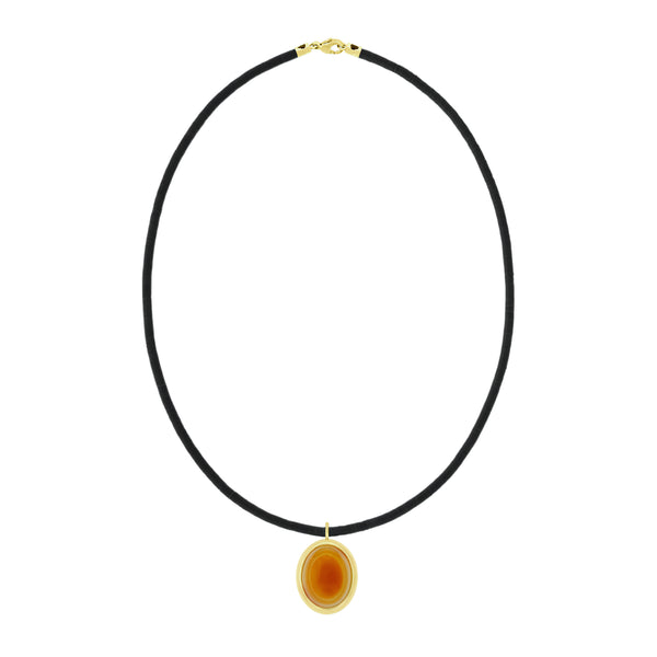 luis morais Getaway Orange Agate Eye Pendant on a Black Vinyl Beaded Necklace