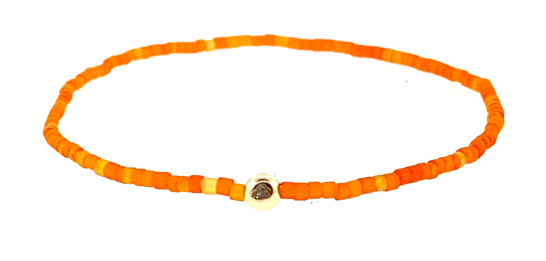 luis morais Gold Ball with White Diamond on Glass Bead Bracelet