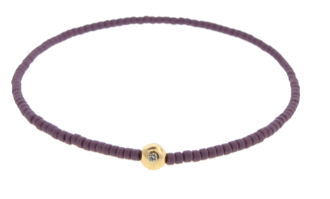 luis morais Gold Ball With White Diamond On Glass Beaded Bracelet