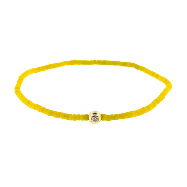 luis morais Gold Ball with White Diamond on Yellow Glass Bead Bracelet