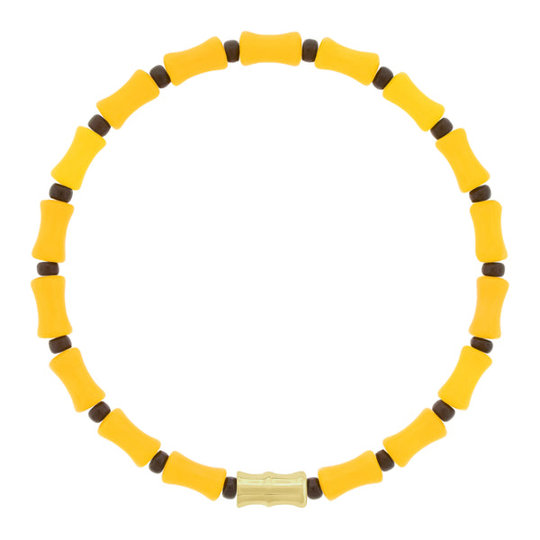 luis morais Gold Bamboo Tube on Amber Glass Bead Bracelet