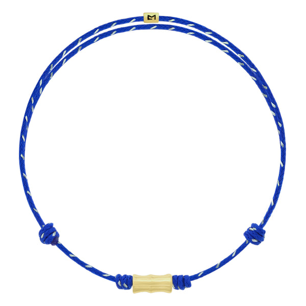 luis morais Gold Bamboo Tube on Blue & Grey Mix Cord Bracelet