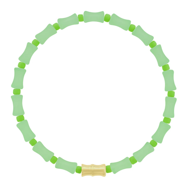 luis morais Gold Bamboo Tube on Lime Glass Bead Bracelet