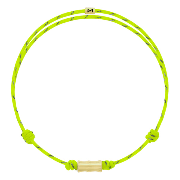 luis morais Gold Bamboo Tube on Neon Green & Grey Mix Cord Bracelet