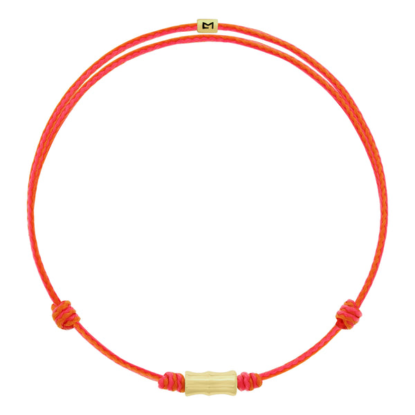luis morais Gold Bamboo Tube on Pink & Orange Mix Cord Bracelet