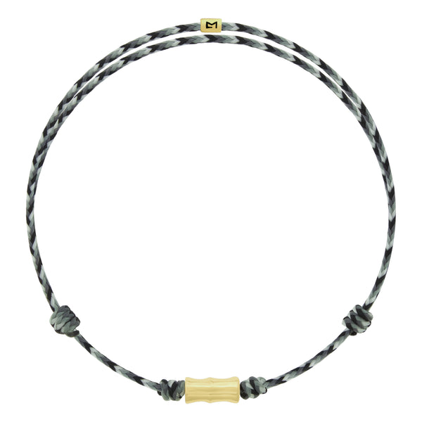 luis morais Gold Bamboo Tube on Salt & Pepper Ombre Cord Bracelet