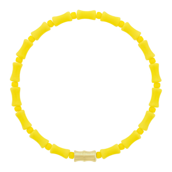luis morais Gold Bamboo Tube on Yellow Glass Bead Bracelet