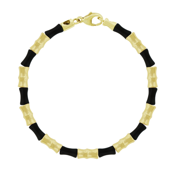 luis morais Gold Bamboo Tubes & Black Glass Bead Bracelet with Clasp
