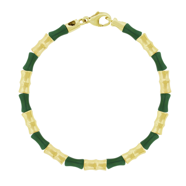 luis morais Gold Bamboo Tubes & Forest Glass Bead Bracelet with Clasp