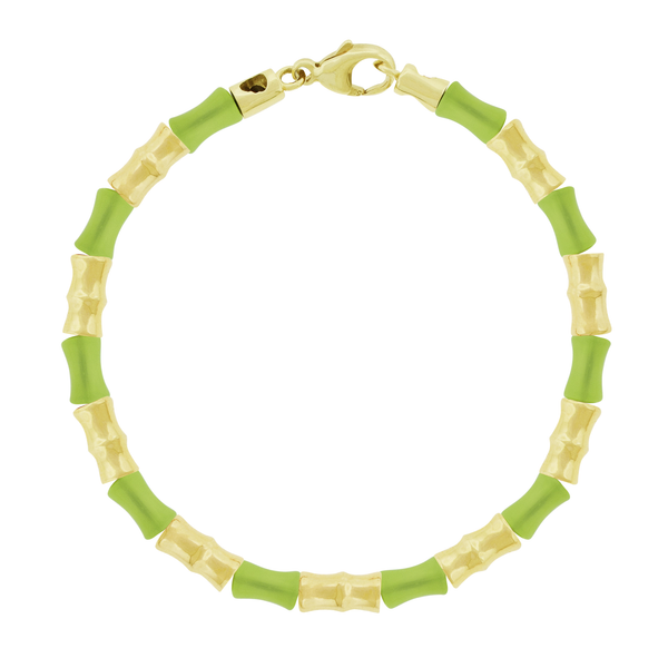 luis morais Gold Bamboo Tubes & Lime Green Glass Bead Bracelet with Clasp