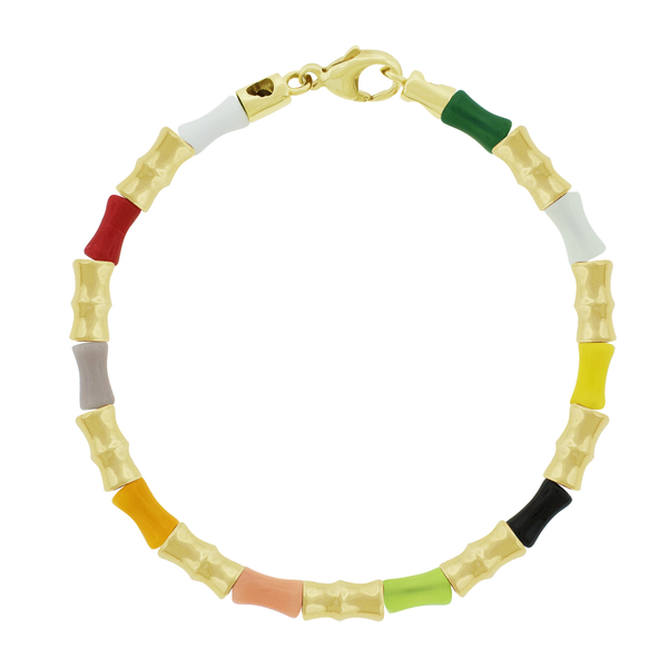 luis morais Gold Bamboo Tubes Multicolor Glass Bead Bracelet with Clasp