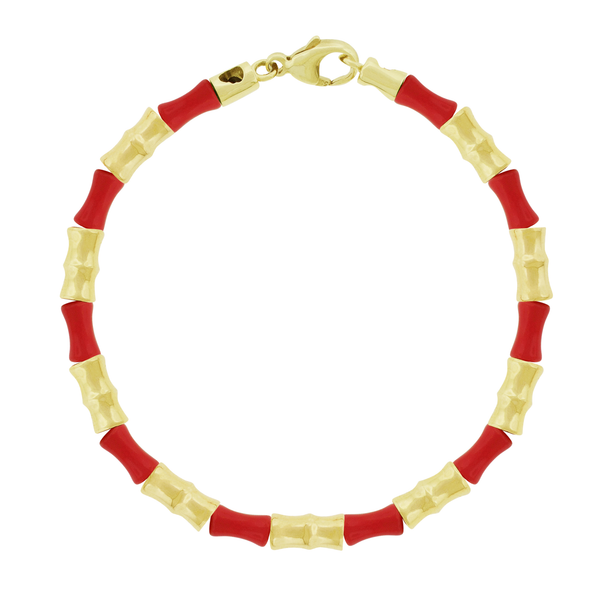 luis morais Gold Bamboo Tubes & Red Glass Bead Bracelet with Clasp